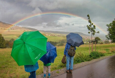 Regenbogen und Regenschirme 