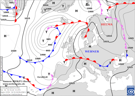 Wetterkarte vom 15.10.2024 (Quelle Deutscher Wetterdienst)