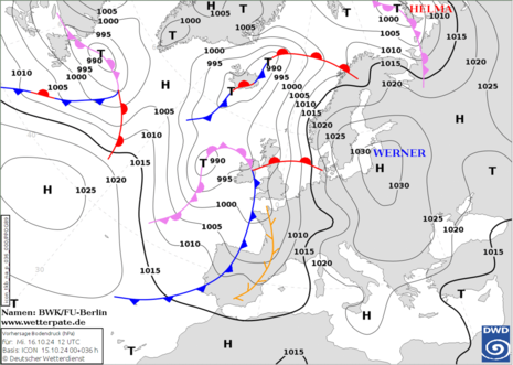 Wetterkarte vom 16.10.2024 (Quelle Deutscher Wetterdienst)