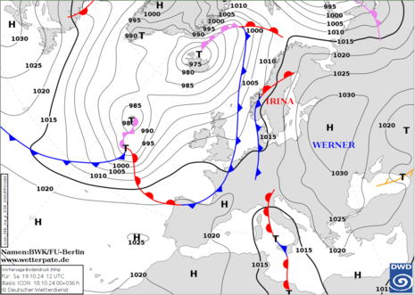 Wetterkarte vom 19.10.2024 (Quelle: DWD) (Quelle DWD)