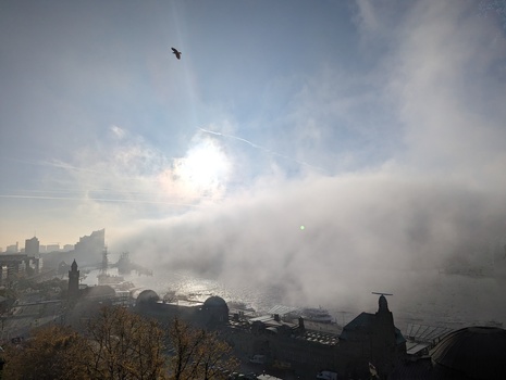 Nebelschwaden über Hamburg am 24.10.2024 (Quelle: Thomas Müller/ DWD)