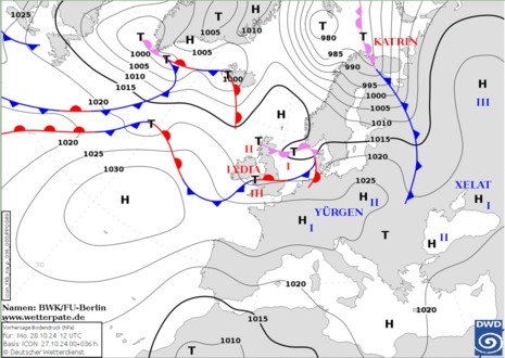 Wetterkarte vom 28.10.2024 (Quelle DWD)