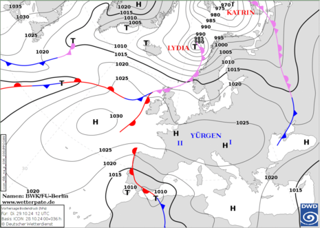 Wetterkarte vom 29.10.2024 (Quelle DWD)