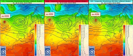 Prognose der Position von ex-Kirk am 08.10.2024, 8 Uhr (Quelle Deutscher Wetterdienst)