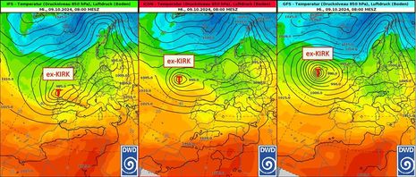 Prognose der Position von ex-Kirk am 09.10.2024, 8 Uhr (Quelle Deutscher Wetterdienst)