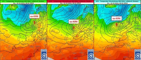 Prognose der Position von ex-Kirk am 10.10.2024, 8 Uhr (Quelle Deutscher Wetterdienst)