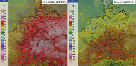 Temperaturen und Taupunkte um 22 Uhr. (Quelle DWD)