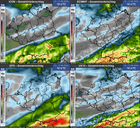 Gesamtniederschlag Mittwoch (05.06.) bis Dienstag (11.06.) (Quelle Deutscher Wetterdienst)