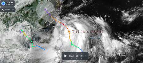 Bisherige und prognostizierte Zugbahn des Taifuns „GAEMI“ (Quelle zoom.earth)