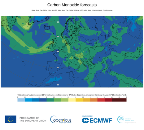 Kohlenmonoxid-Transport im ECMWF-Modell (Quelle Quelle: ecmwf.int)