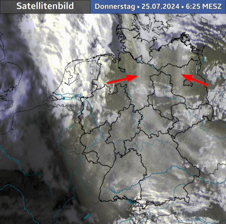 Satellitenbild mit Rauchfahnen über Deutschland