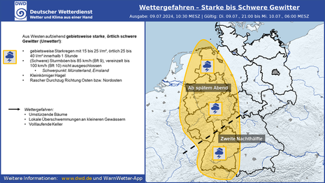 Gewittergefahr in der Nacht zum Mittwoch (Quelle DWD)