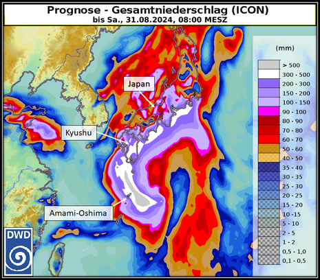 ICON-Prognose Gesamtniederschlag bis Samstag, 31.08.2024, 8 Uhr MESZ (Quelle: DWD)