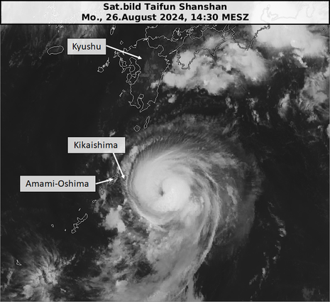 Satellitenaufnahme von Taifun Shanshan, 26.08.2024, 14:30 MESZ