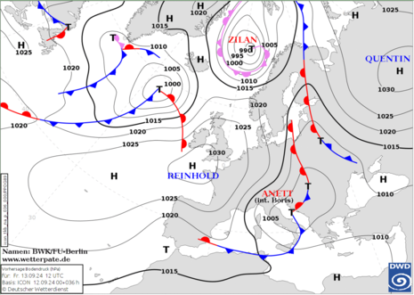 Bodendruckkarte (Quelle Deutscher Wetterdienst)