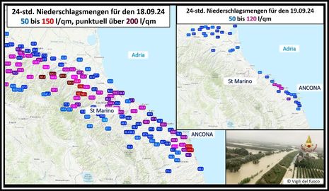 Übersicht der 24-std. Niederschlagsmengen vom 18. und 19. September 2024. (Quelle Deutscher Wetterdienst)