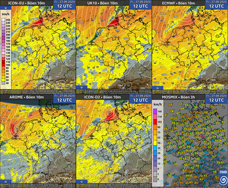 Windböenprognose verschiedener Wettermodelle (Quelle DWD)