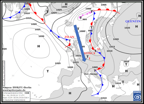 Wetterkarte vom 9.9.2024 (Quelle DWD)