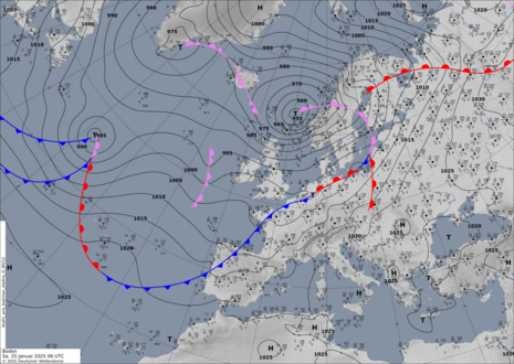 Bodenanalysekarte am Samstag, den 25.01.2025, 06 UTC (Quelle Deutscher Wetterdienst)