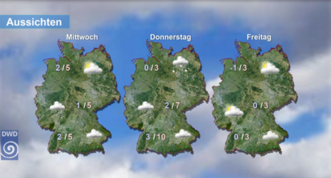 Wetter- und Temperaturvorhersage für Mittwoch, den 08.01. bis Freitag, den 10.01.2025