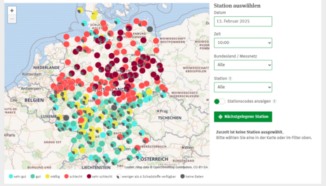 Luftqualität in Deutschland am 13.02.2025 um 10 Uhr (Quelle UBA - Umweltbundesamt)