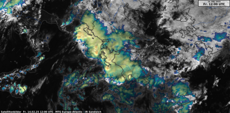 Sandwich-Satellitenbild Freitag 14.02. 13:00 Uhr Ionisches Meer