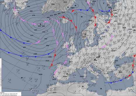 Bodenanalysekarte am Mittwoch, den 19.02.2025, 06 UTC