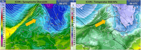 Diese Grafik zeigt die synoptische Übersicht für Dienstag, den 04.02.2024 um 06 UTC. (Quelle DWD)