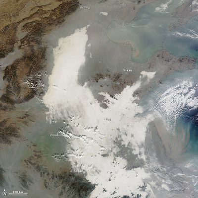 Smog über Ost-China, Satellitenaufnahme vom 7. Dezember 2013