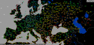 Verteilung der Maximaltemperaturen vom gestrigen Sonntag