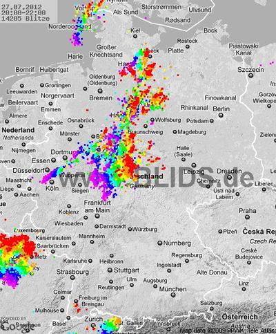 Über 14.000 Blitze wurden gestern in den Abendstunden registriert